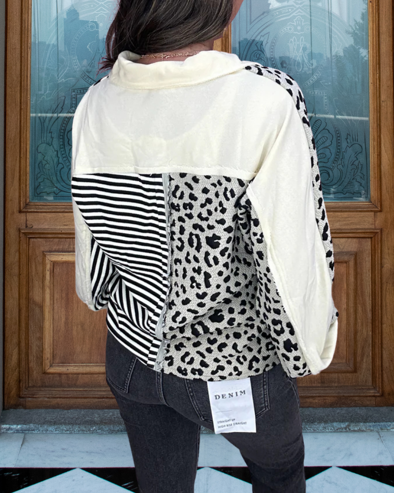 Chic Leopard Stripe Patchwork Top