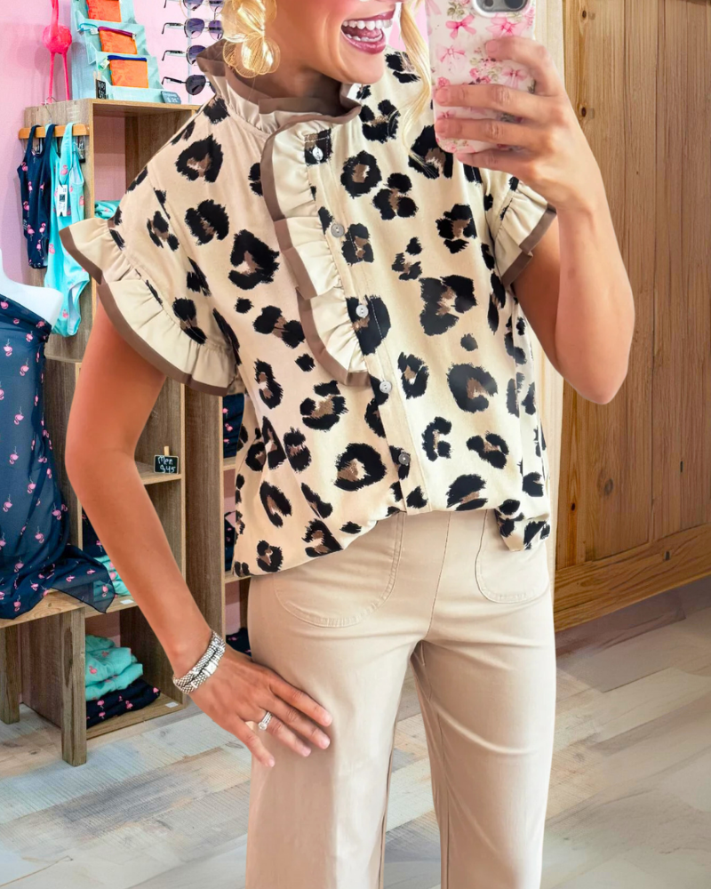 Leopard Ruffle Satin Top