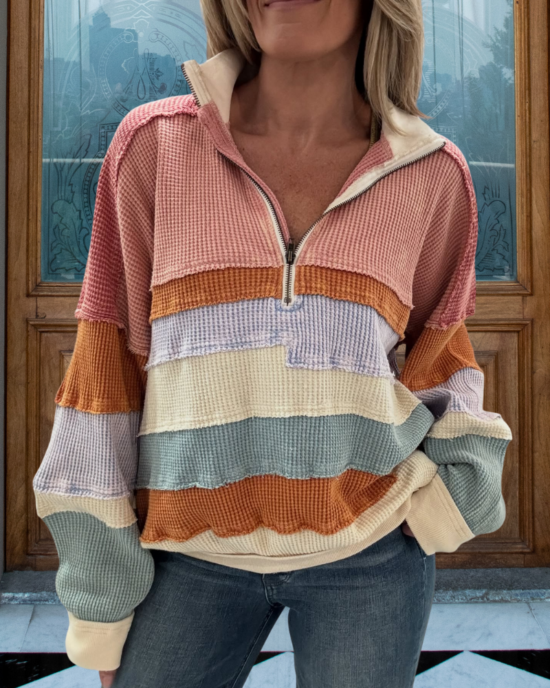 Waffle Wash Distressed Layered Pullover