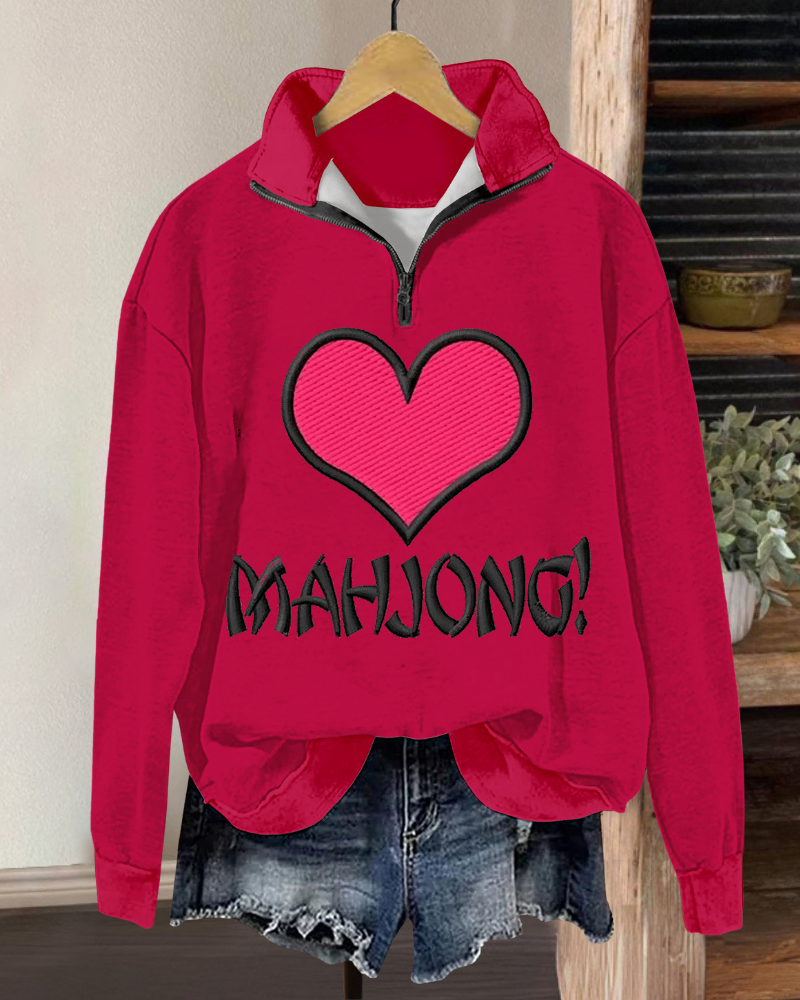 Mahjong Heart Embroidered Sweatshirt