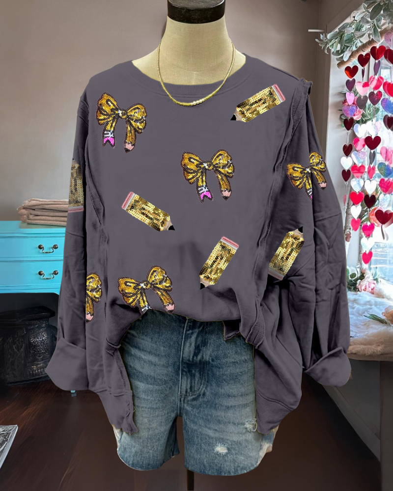 Oversized Sequin Bow Pencil Sweatshirt