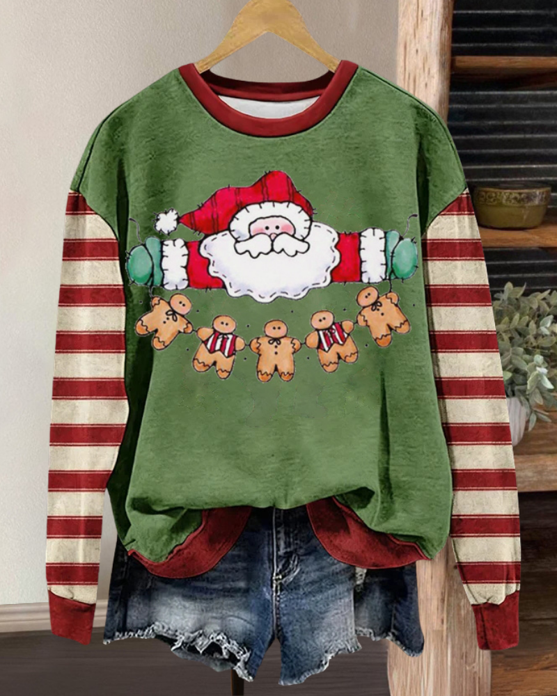 Santa Claus Gingerbread Striped Sweatshirt