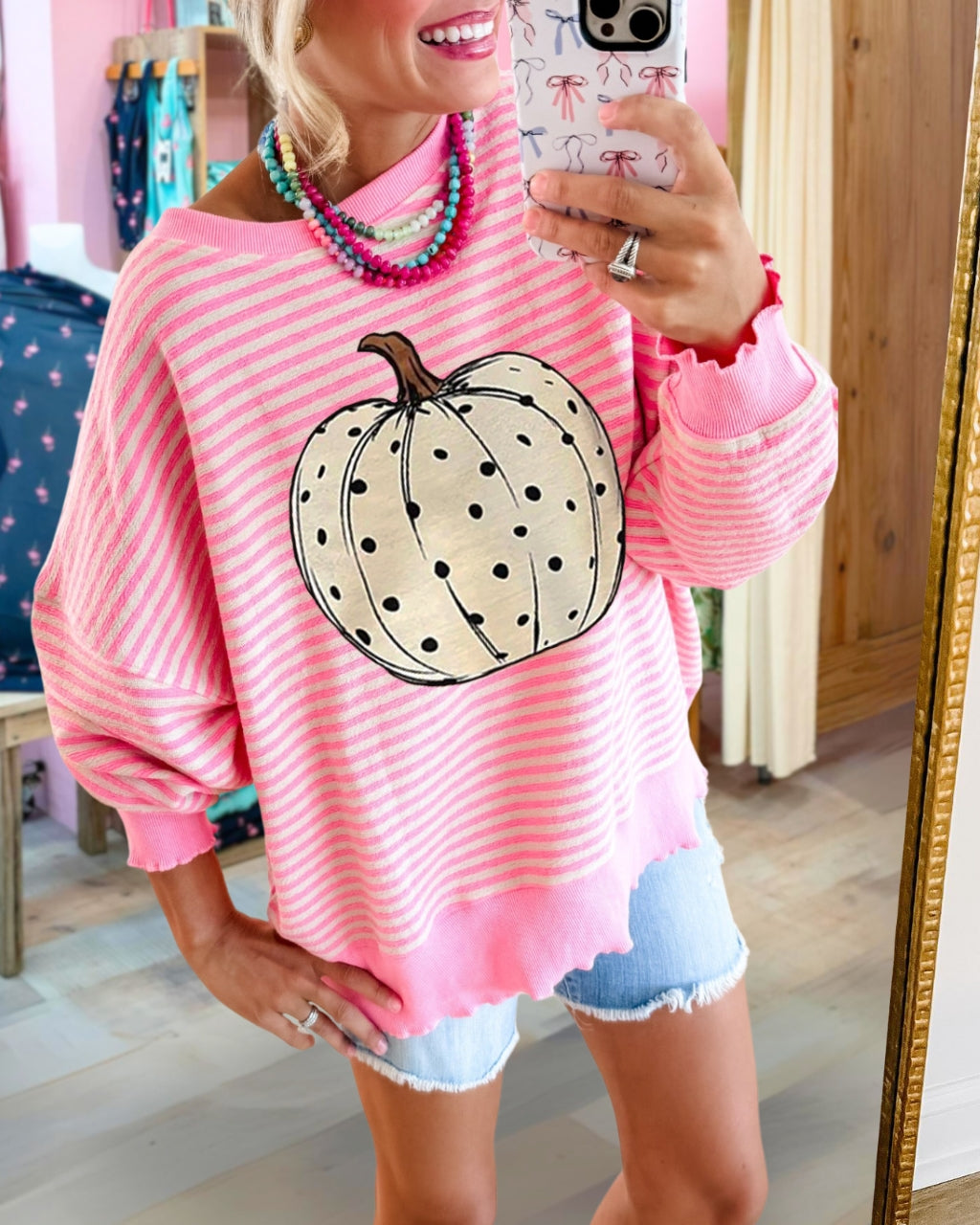 Pumpkin Oversized Striped Pullover