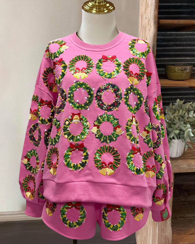 Christmas Wreath Sequined Sweatshirt