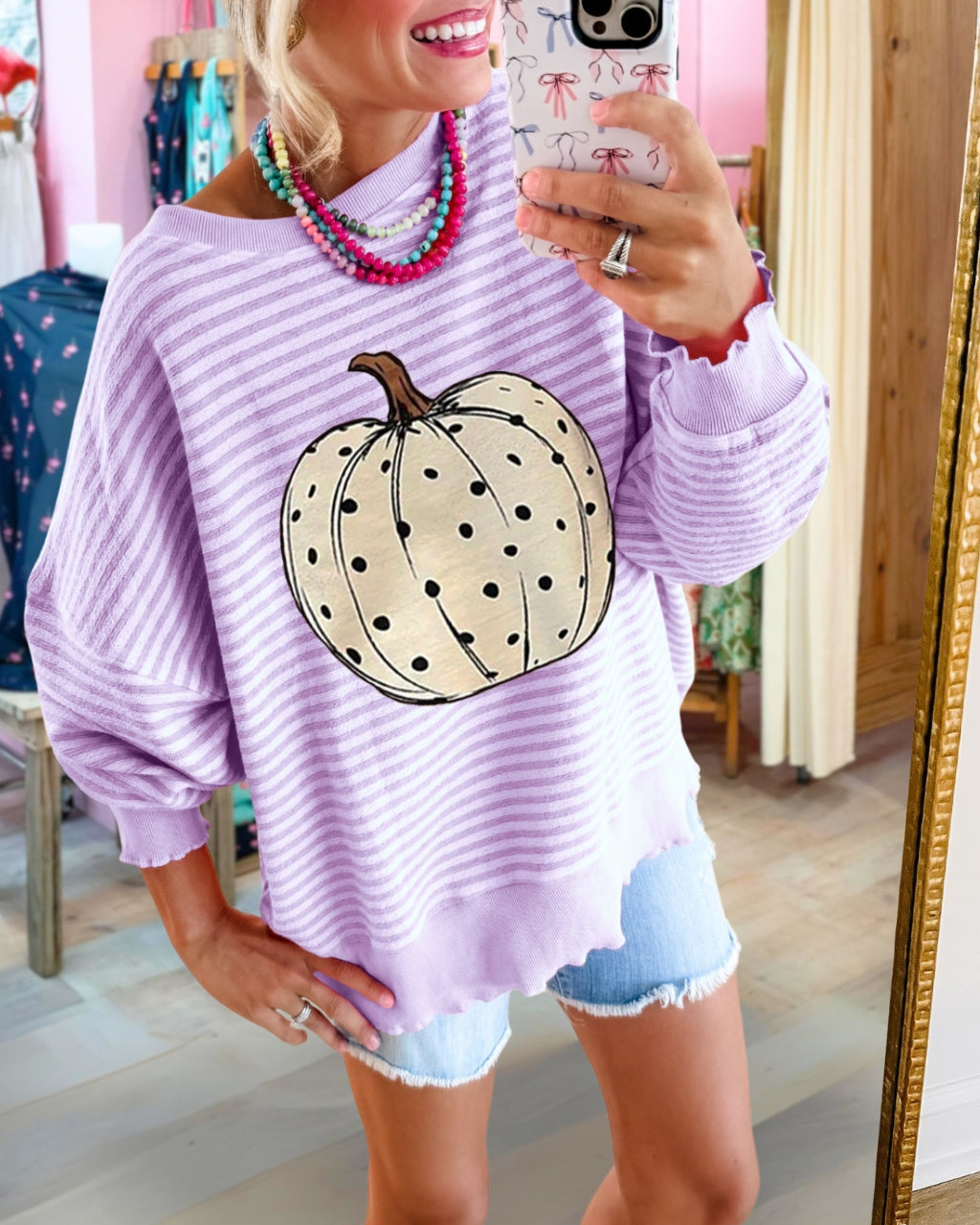 Pumpkin Oversized Striped Pullover