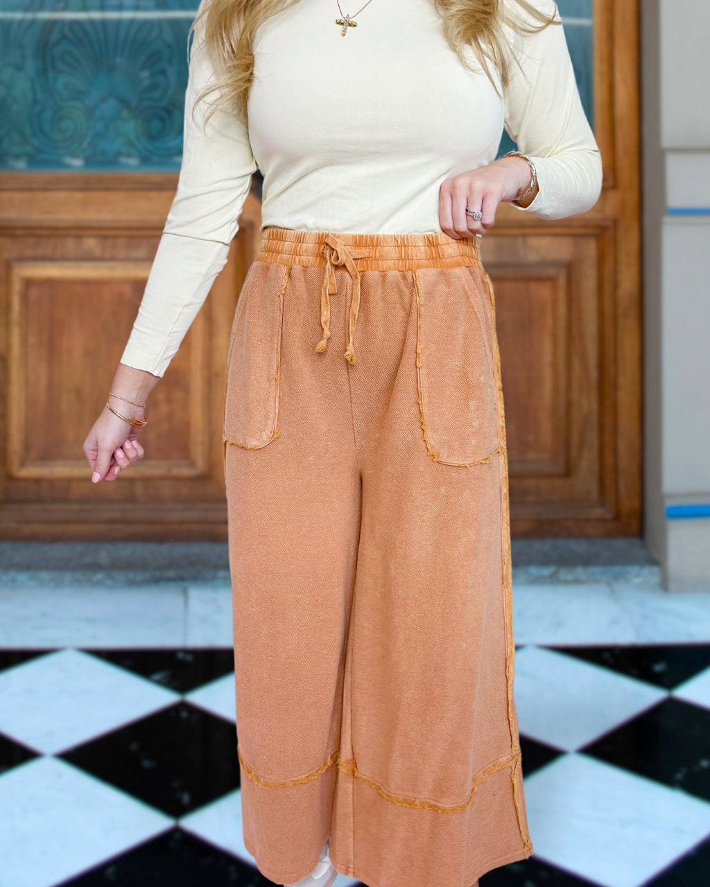 Mineral Washed Terry Wide Leg Pant