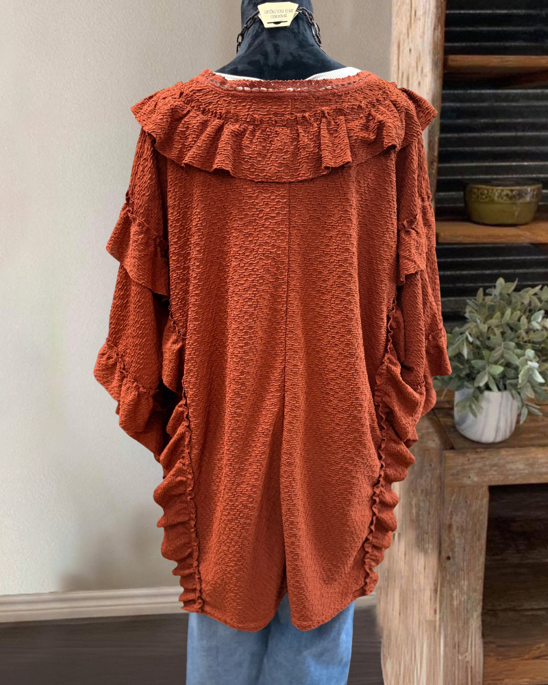 Chic Ruffle Button V-Neck Top