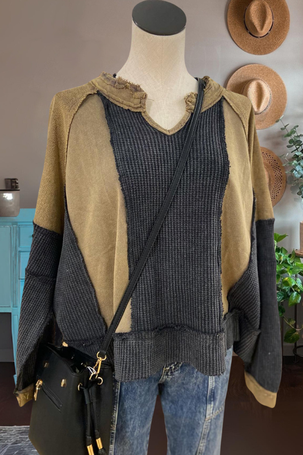 Patchwork Waffle Terry Sweatshirt