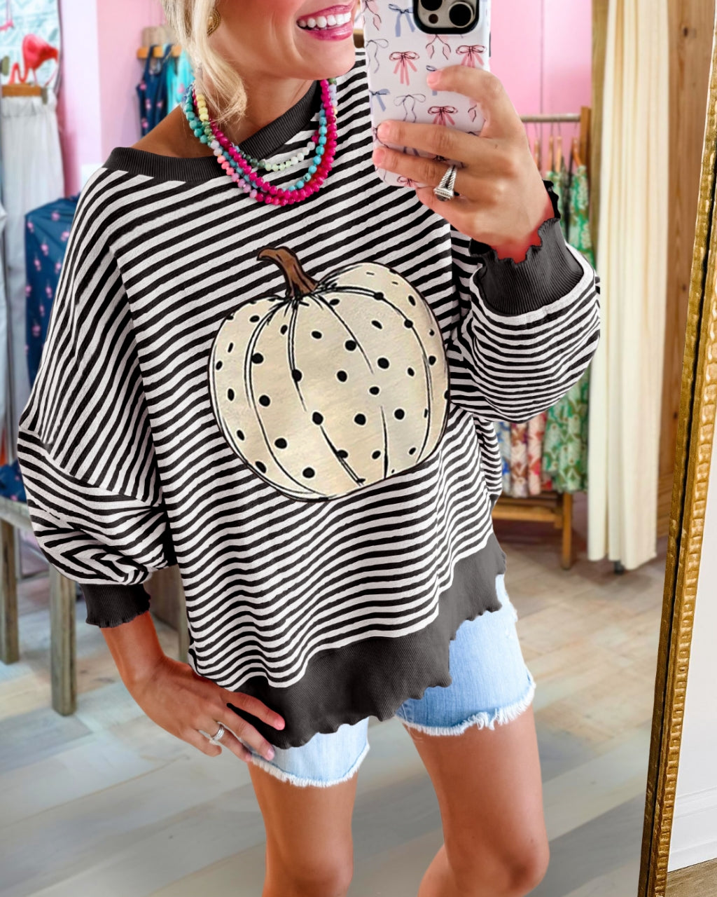 Pumpkin Oversized Striped Pullover