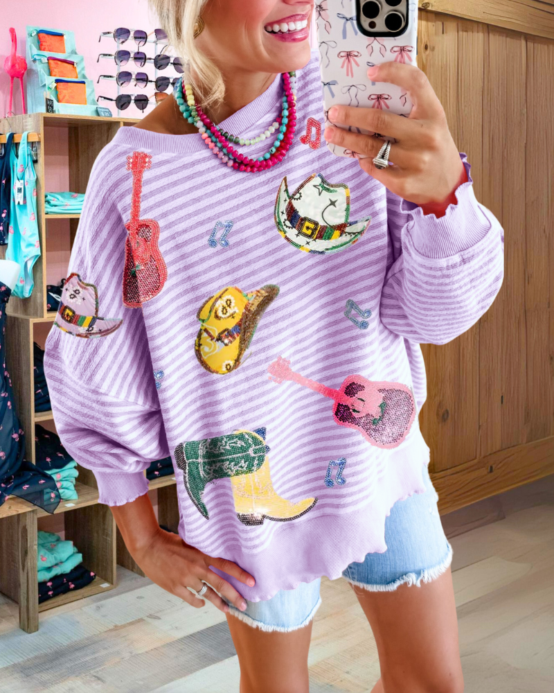 Guitar Sequin Stripe Sweatshirt