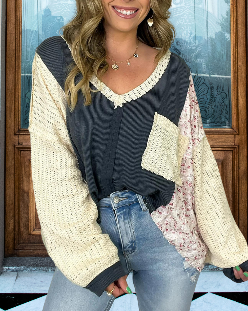 Floral Patch Ribbed Top