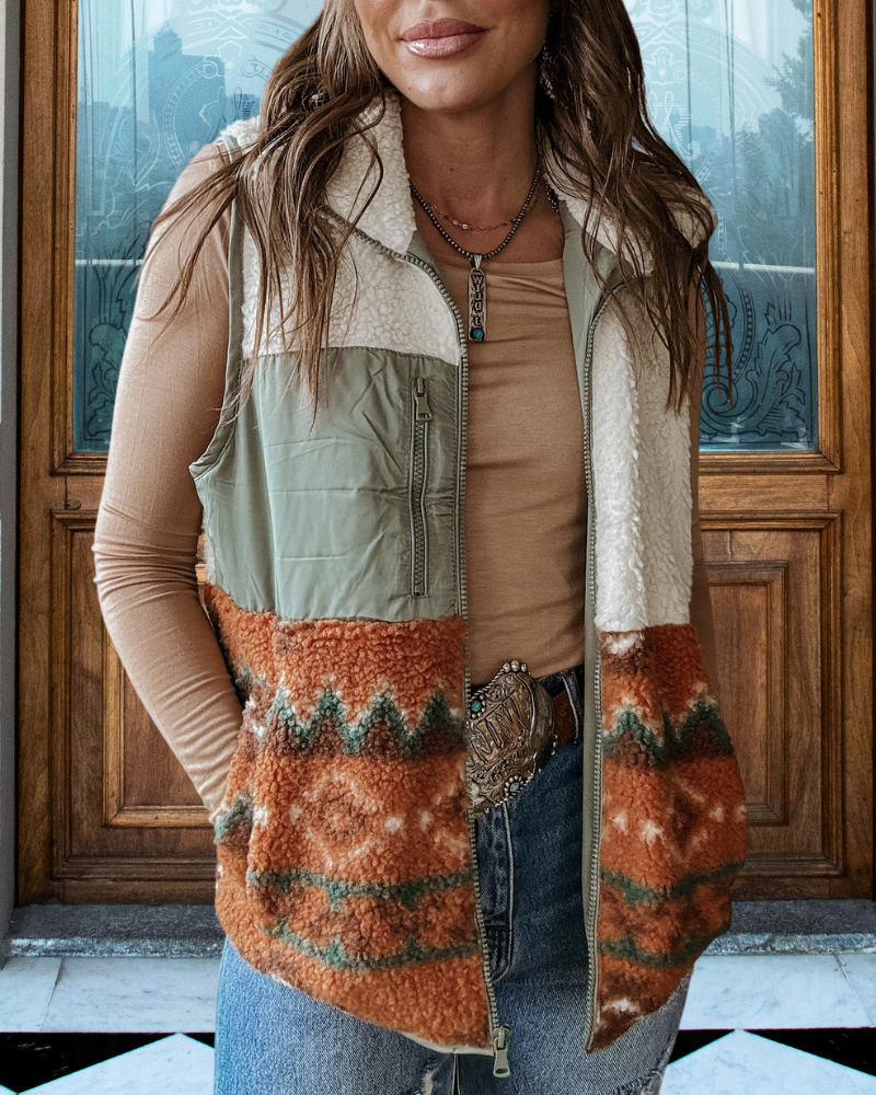 Colorblock Aztec Fleece Vest