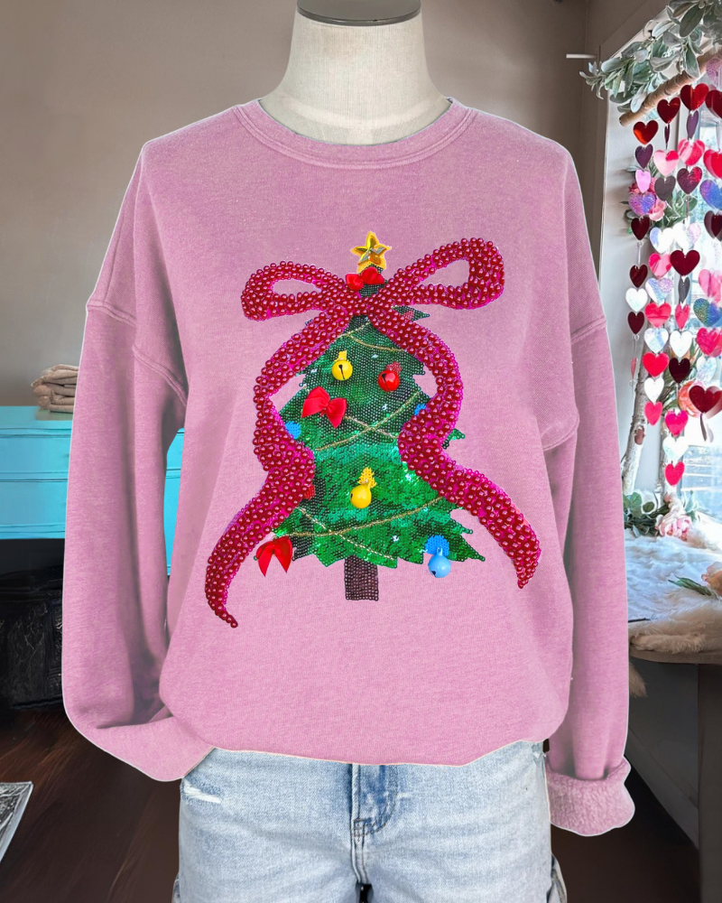 Bow Christmas Tree Sequined Sweatshirt