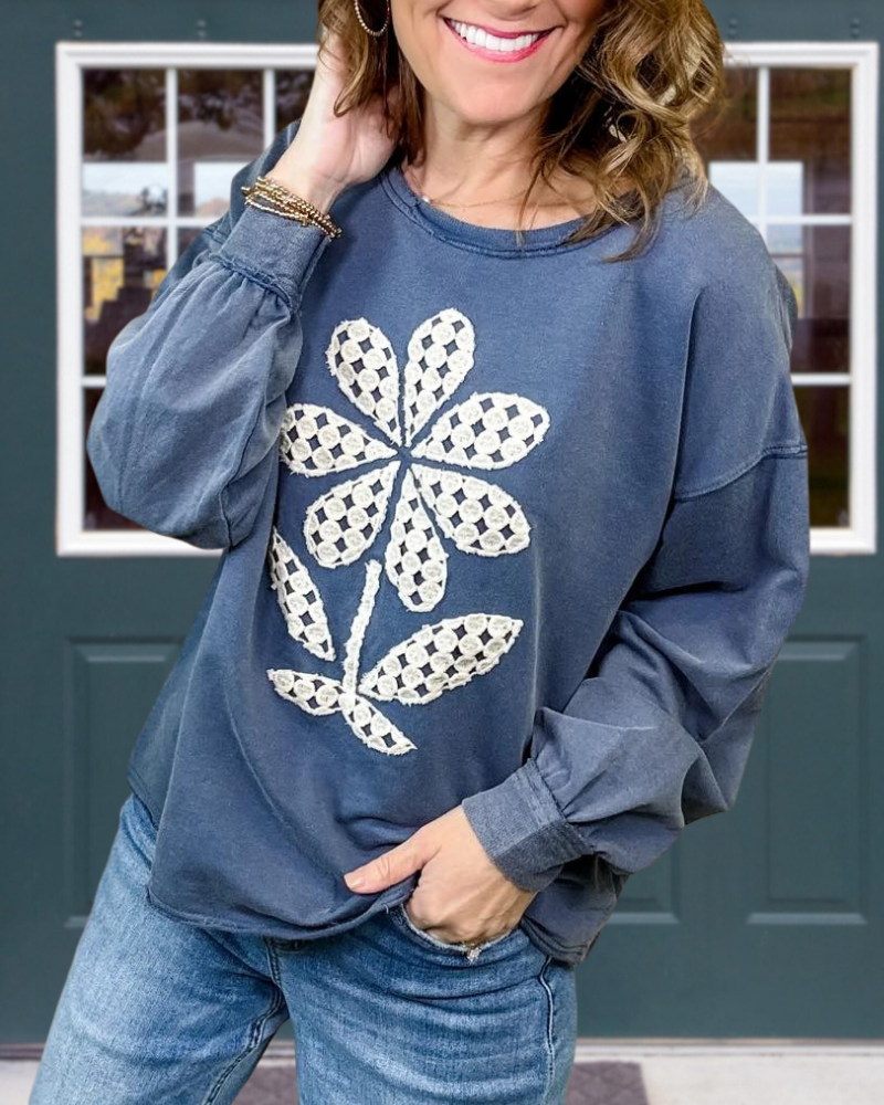 Floral Embroidered Crewneck Top