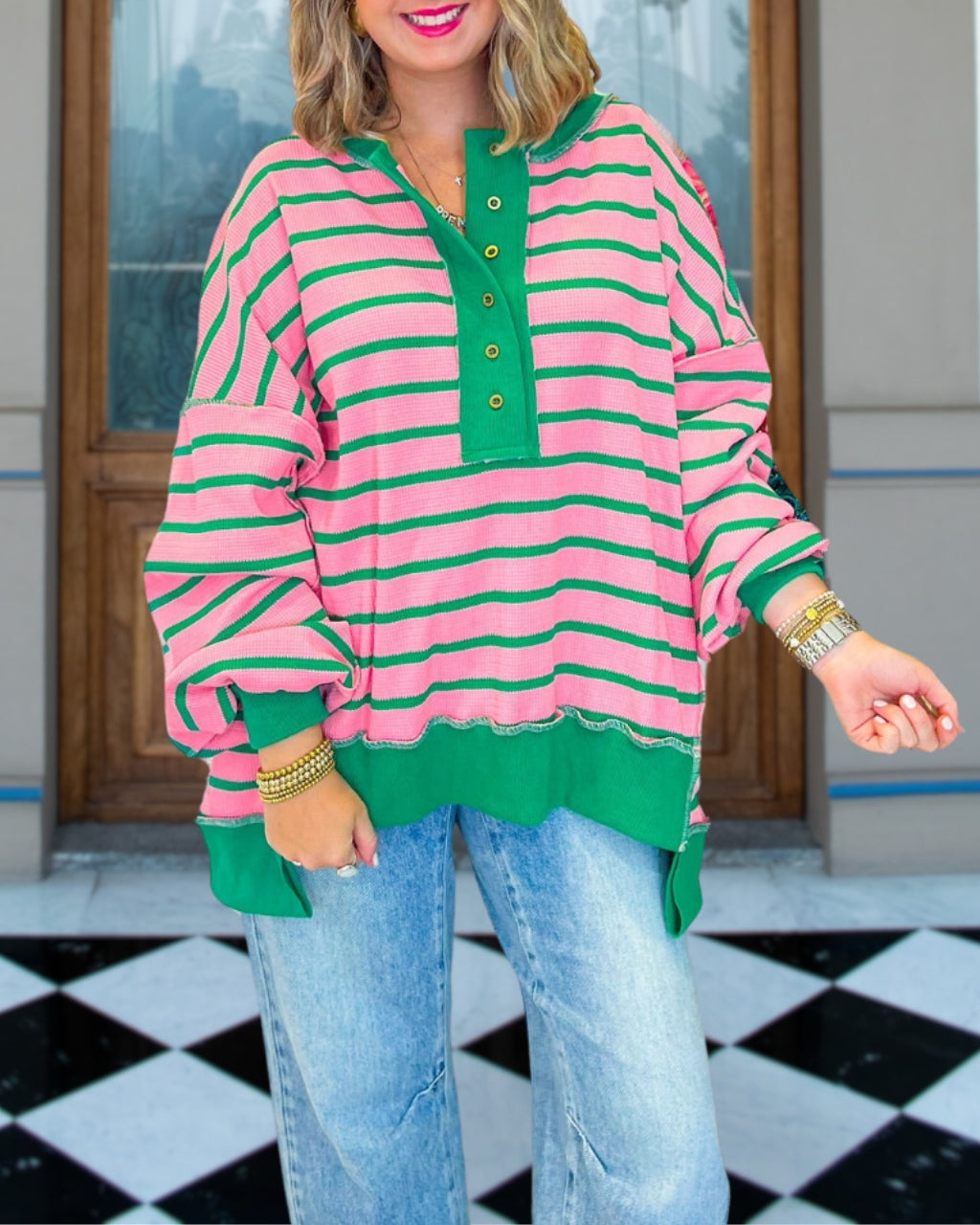 Contrast Color Collide Waffle Top