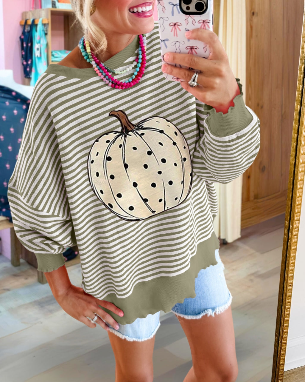 Pumpkin Oversized Striped Pullover