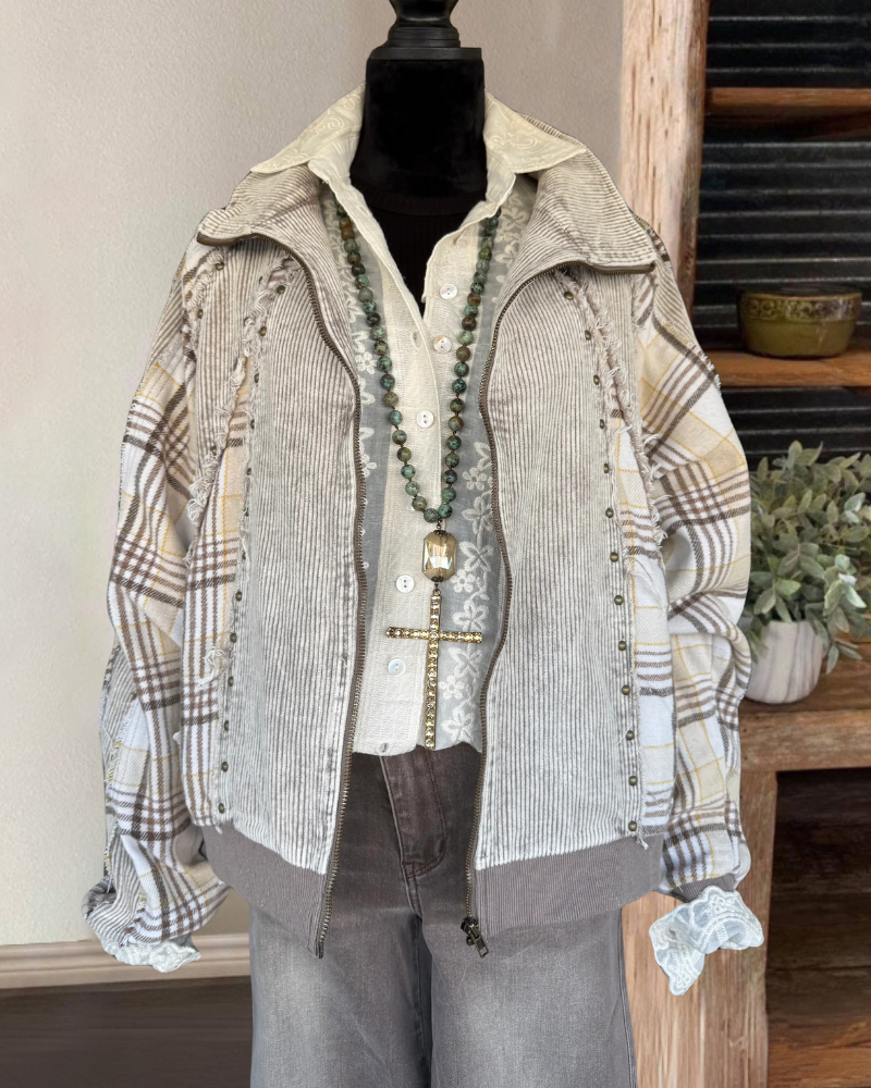 Corduroy Plaid Patchwork Jacket