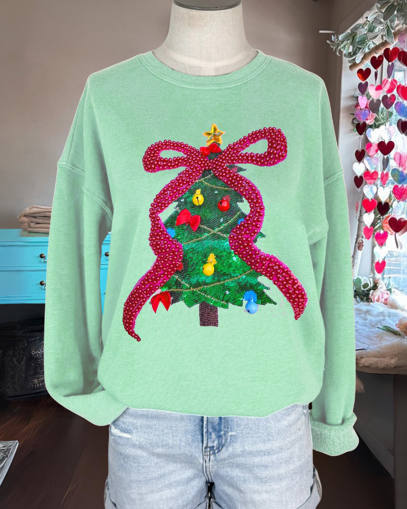 Bow Christmas Tree Sequined Sweatshirt