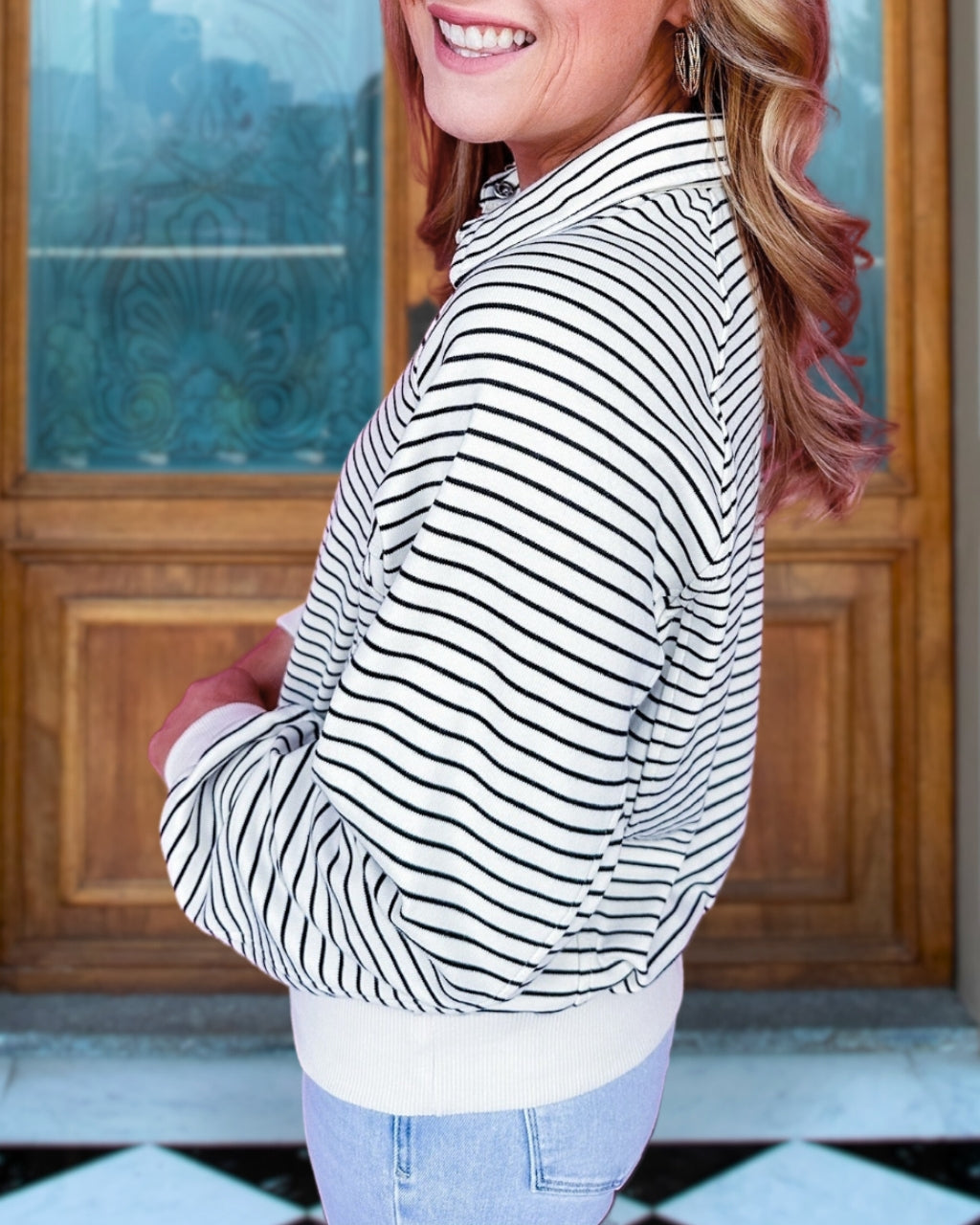 Effortless Collared Stripe Pullover