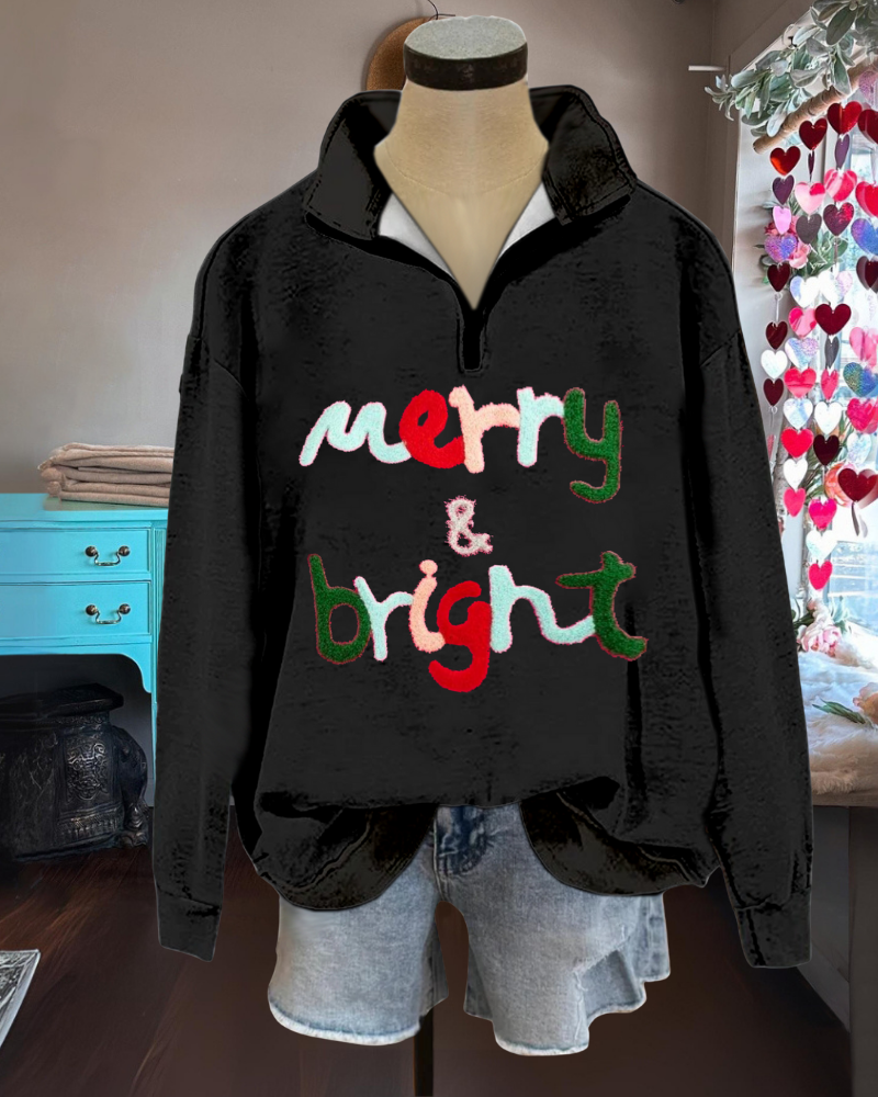 Merry & Bright Embroidered Half-zip Pullover