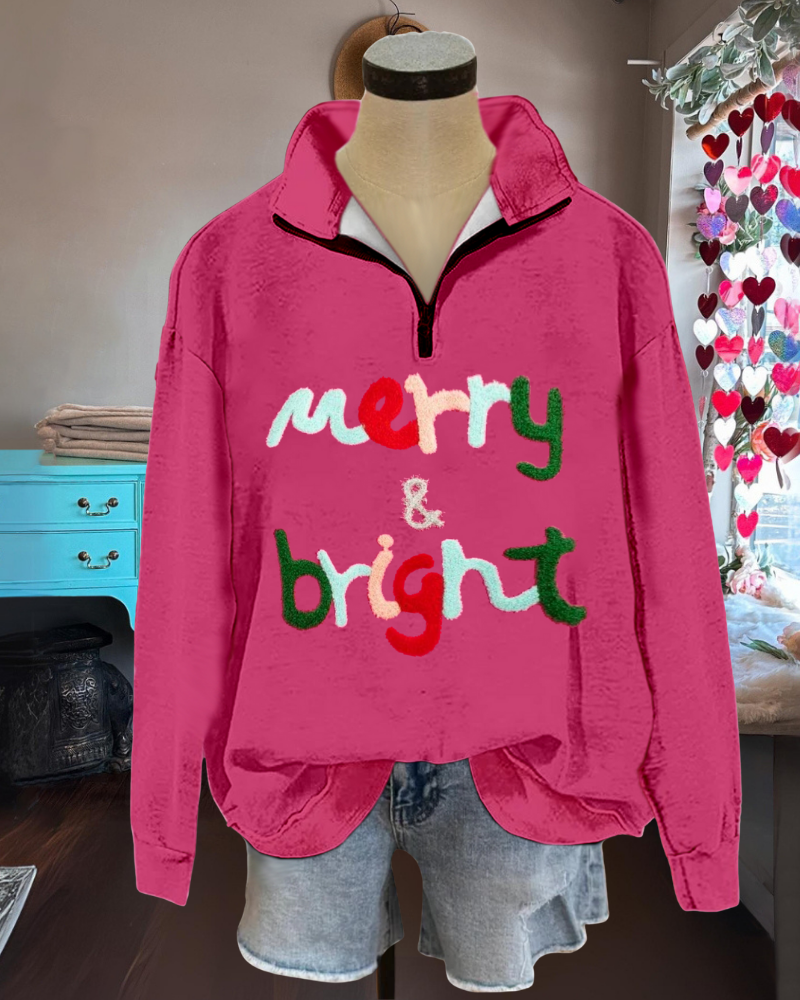 Merry & Bright Embroidered Half-zip Pullover