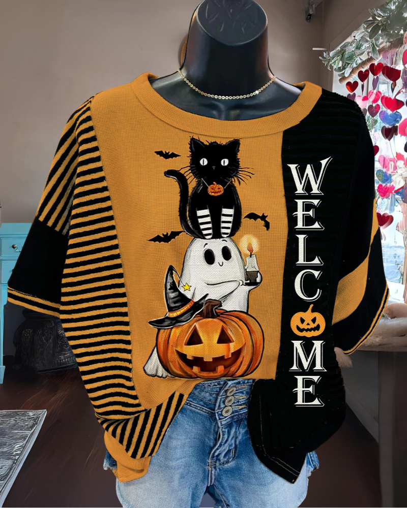 Welcome Halloween Striped Top