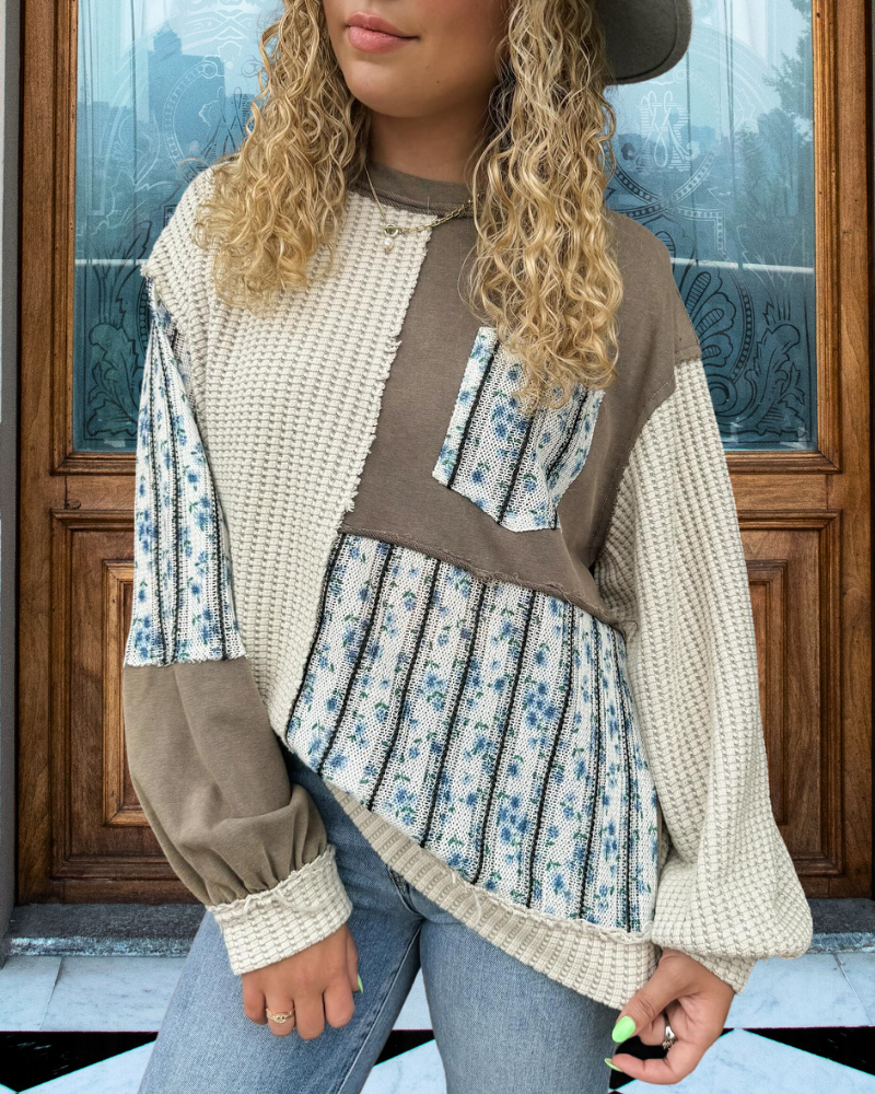 Waffle Floral Patchwork Pullover