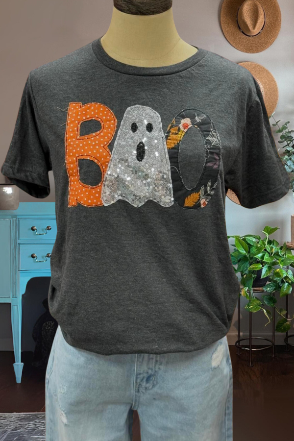 Patchwork Halloween Boo Sequins Tee