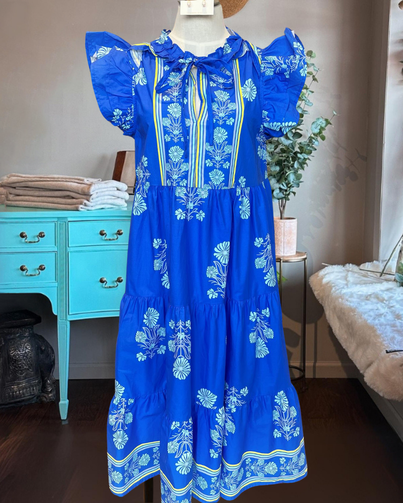 Graceful Floral Ruffled Satin Dress