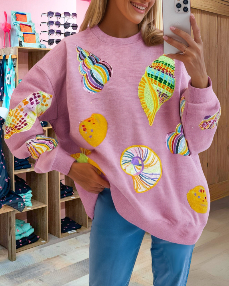 Colorful Conch Sequin Sweatshirt