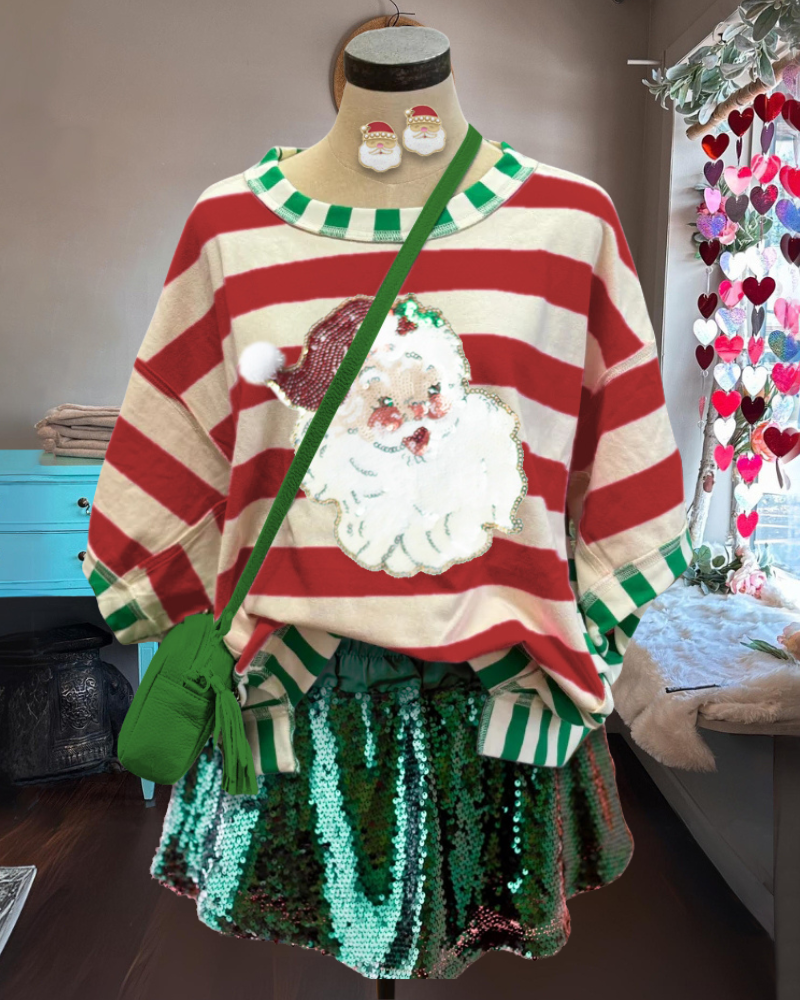 Santa Claus Sequin Striped T-shirt