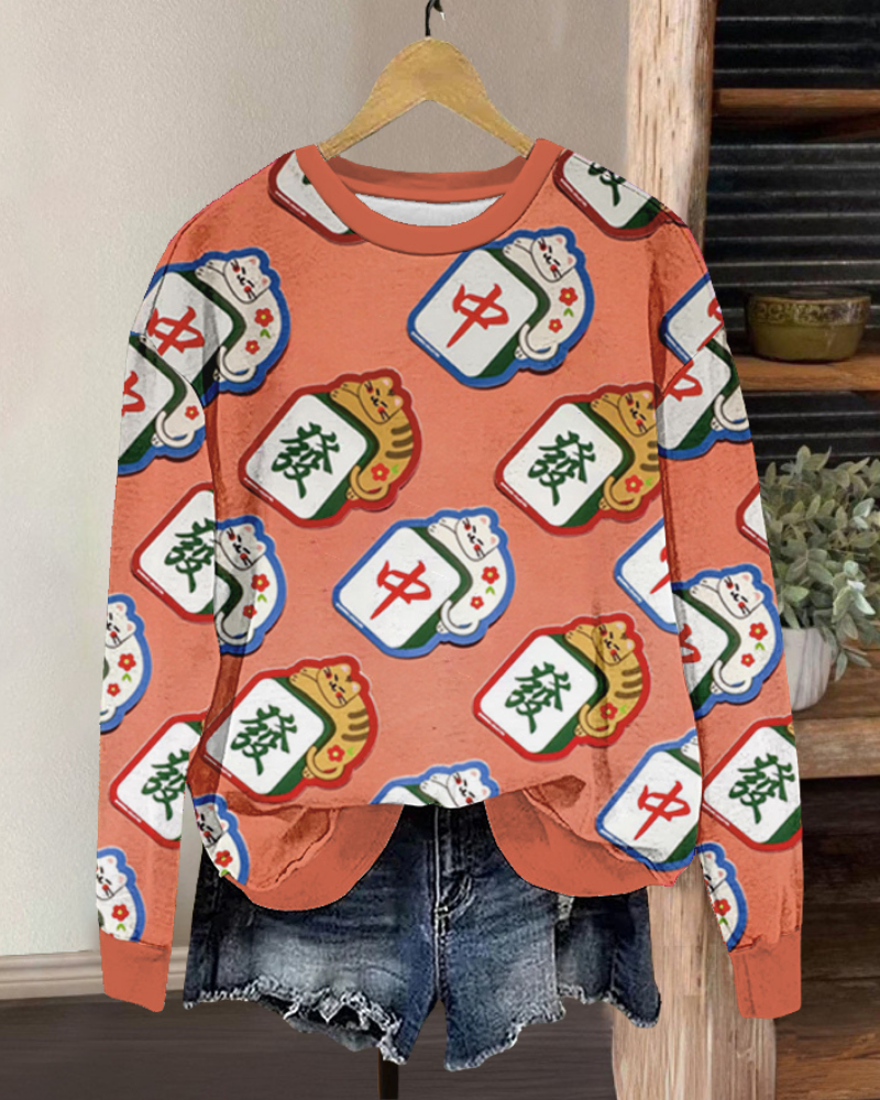 Mahjong Print Crewneck Sweatshirt