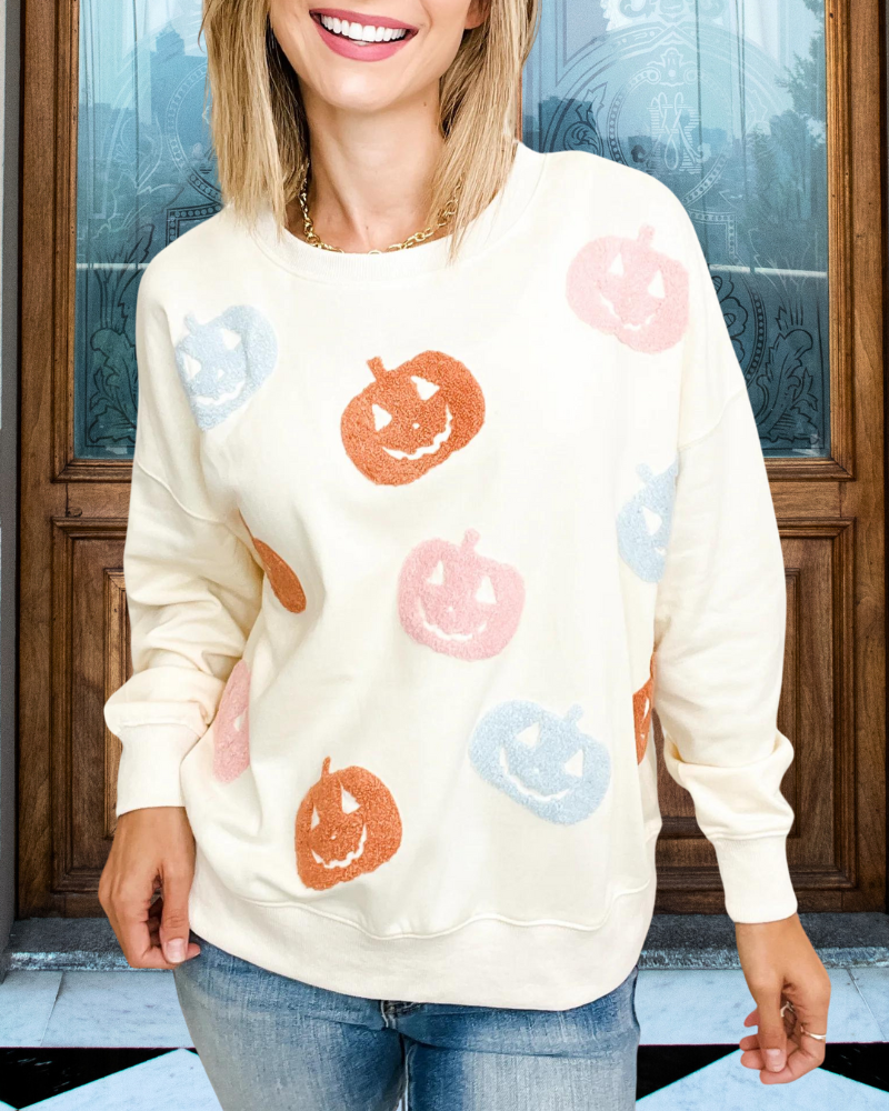 Halloween Pumpkin Embroidered Sweatshirt