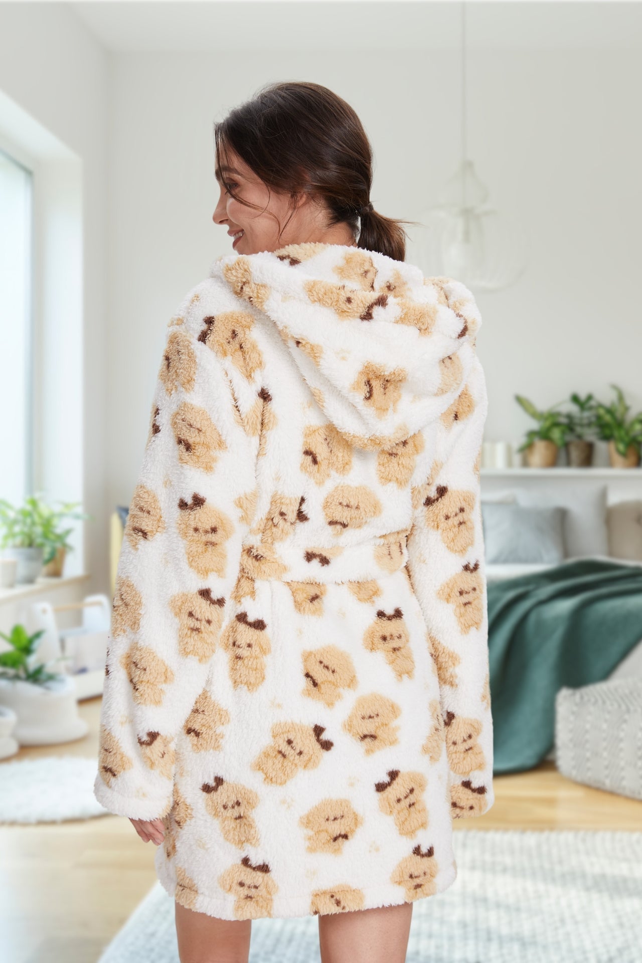 Plush Hooded Robe Puppy Pattern