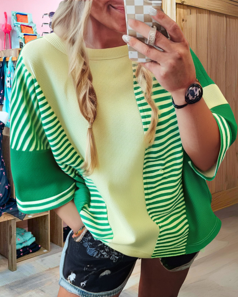 Colorblock Striped Waffle Top