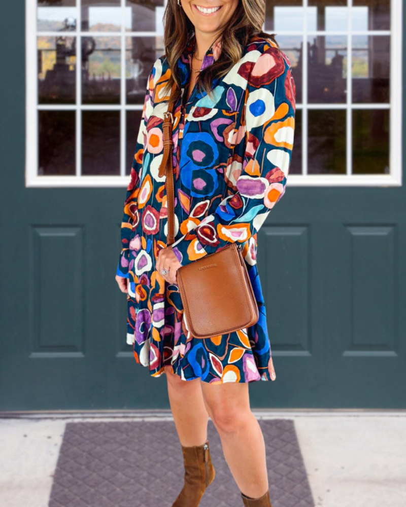 Fall Abstract Patterns Mini Dress