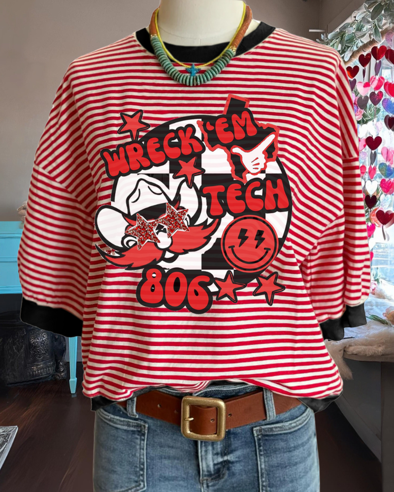 Raider Red WRECK 'EM Striped T-Shirt