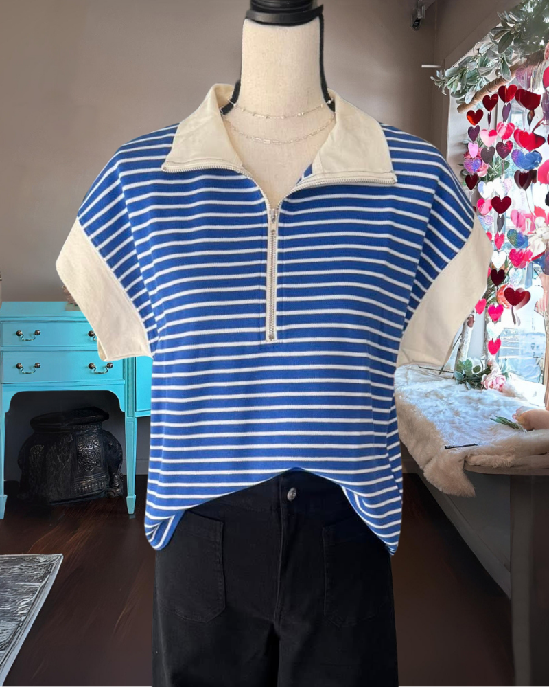 Striped Half Zip Top