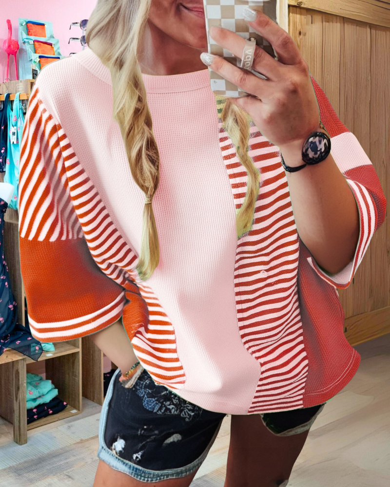 Colorblock Striped Waffle Top