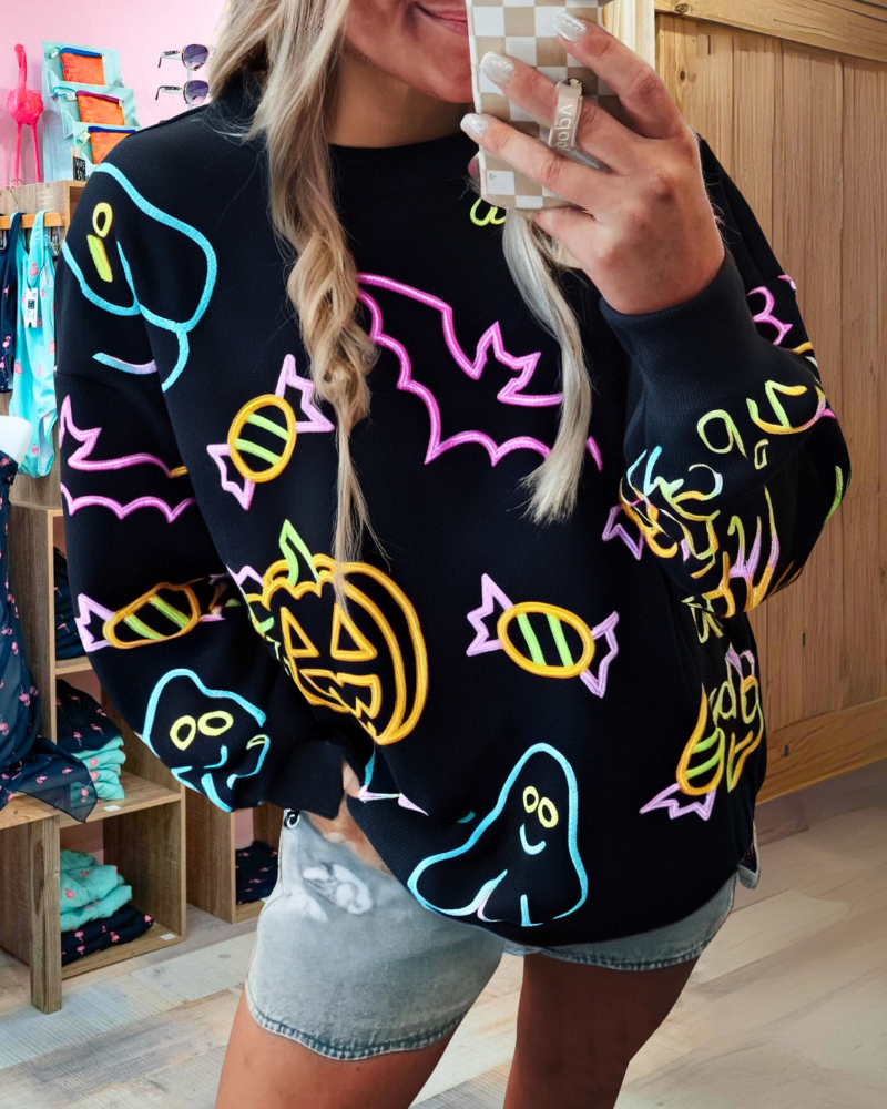 Halloween Pumpkin Mix Print Sweatshirt