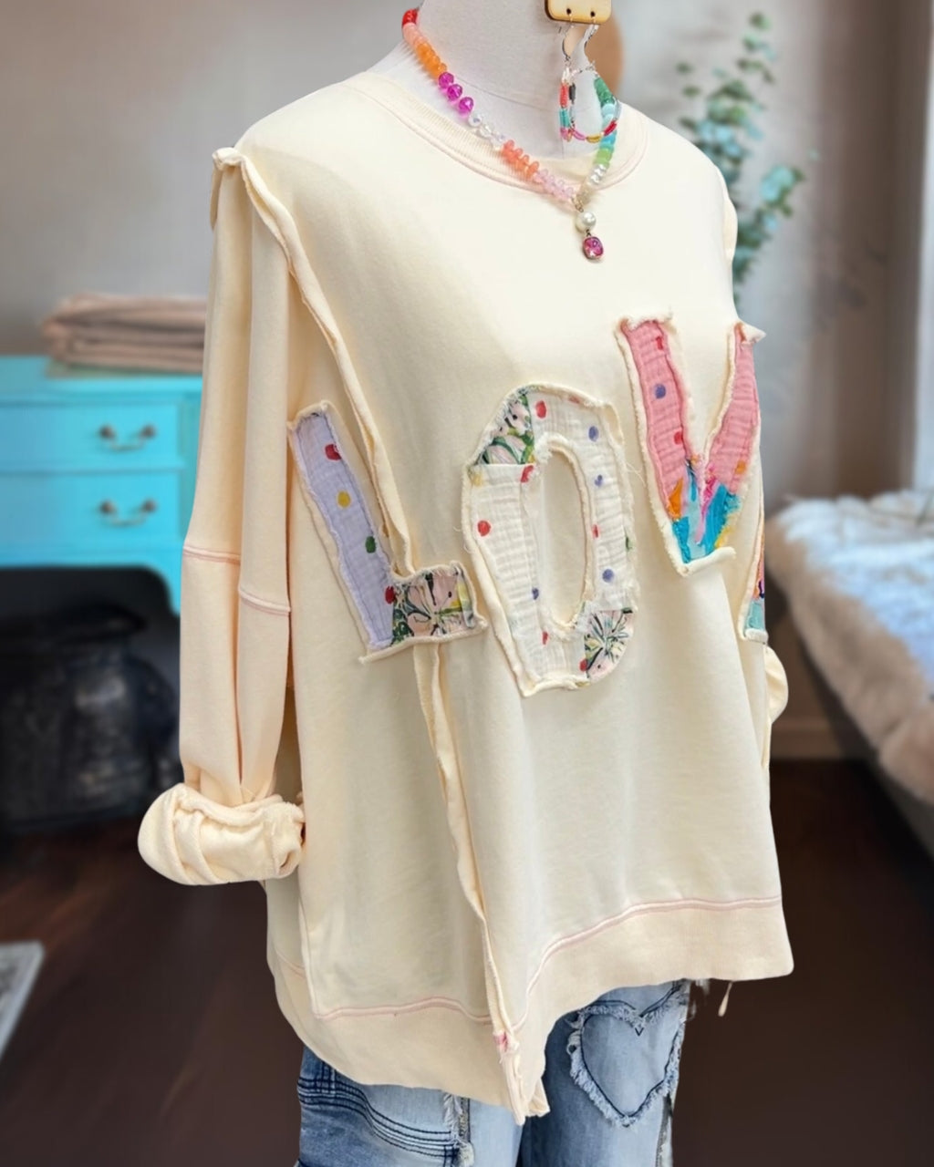 Colorful LOVE Patch Sweatshirt
