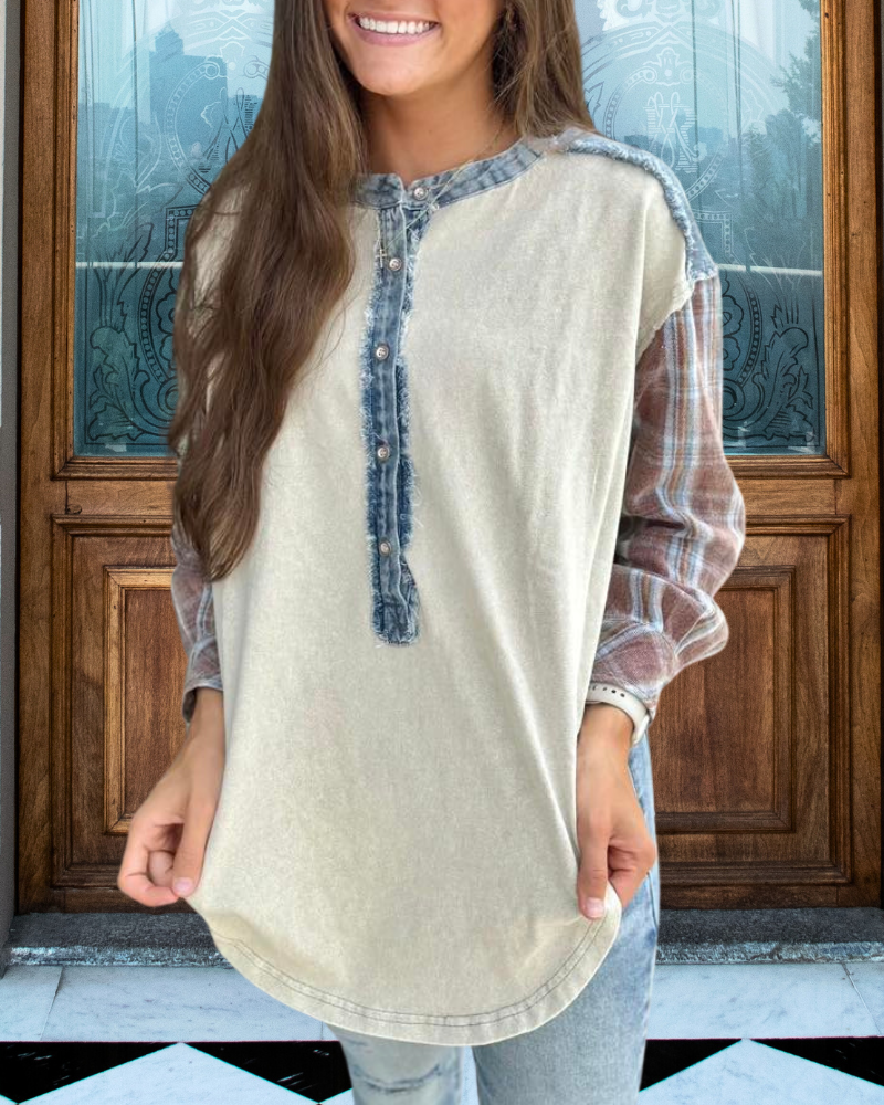 Plaid Patchwork Long Sleeve Top