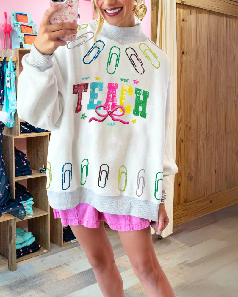 TEACH Paperclip Sequined Sweatshirt