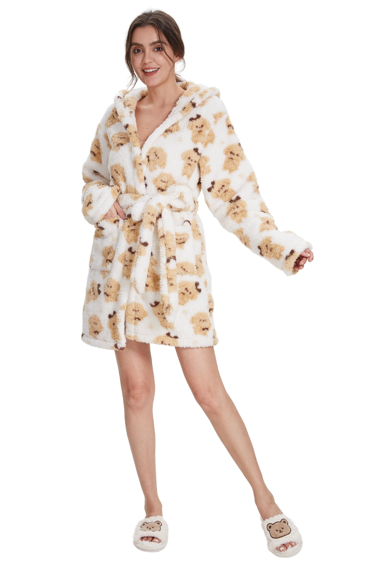 Plush Hooded Robe Puppy Pattern