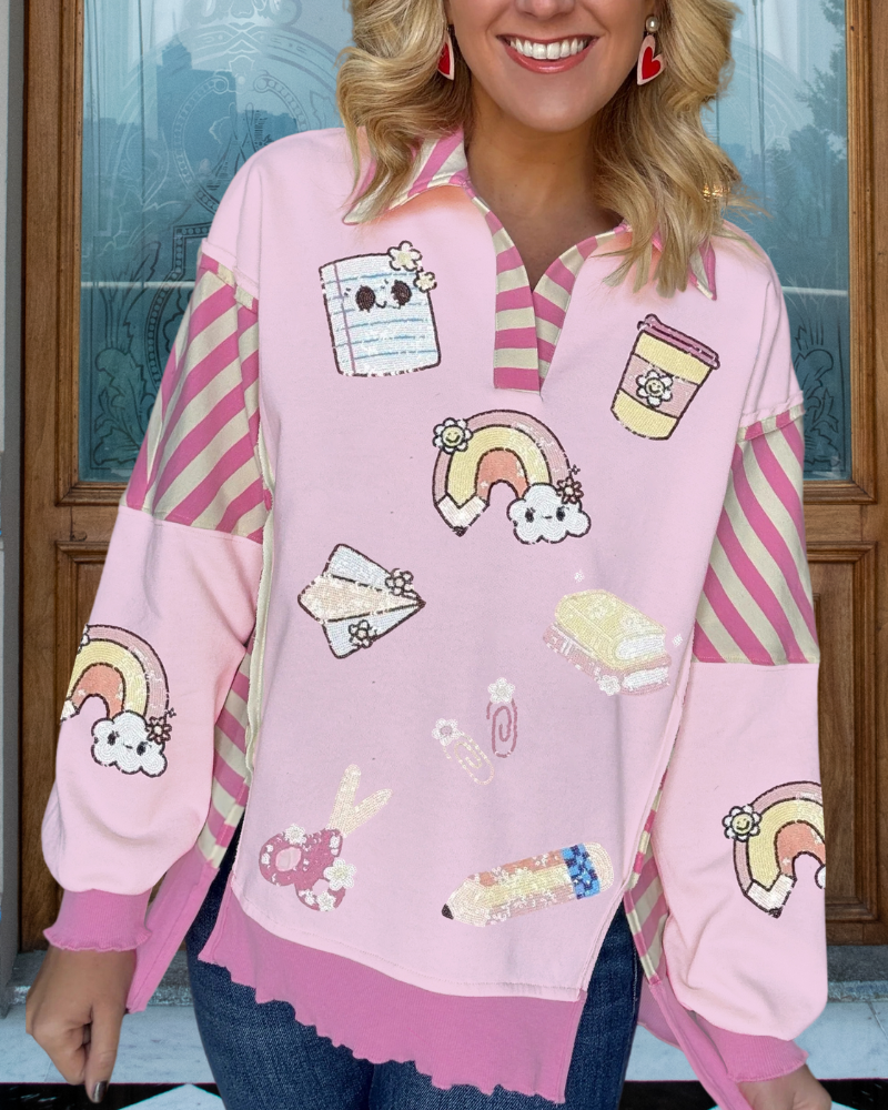 Playful School Supplies Sequined Pullover