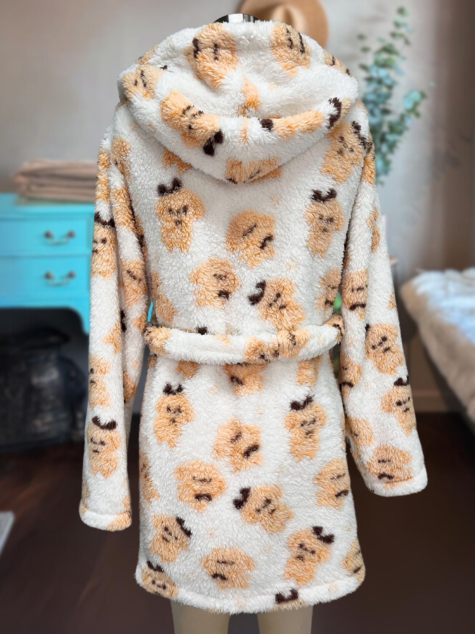 Plush Hooded Robe Puppy Pattern