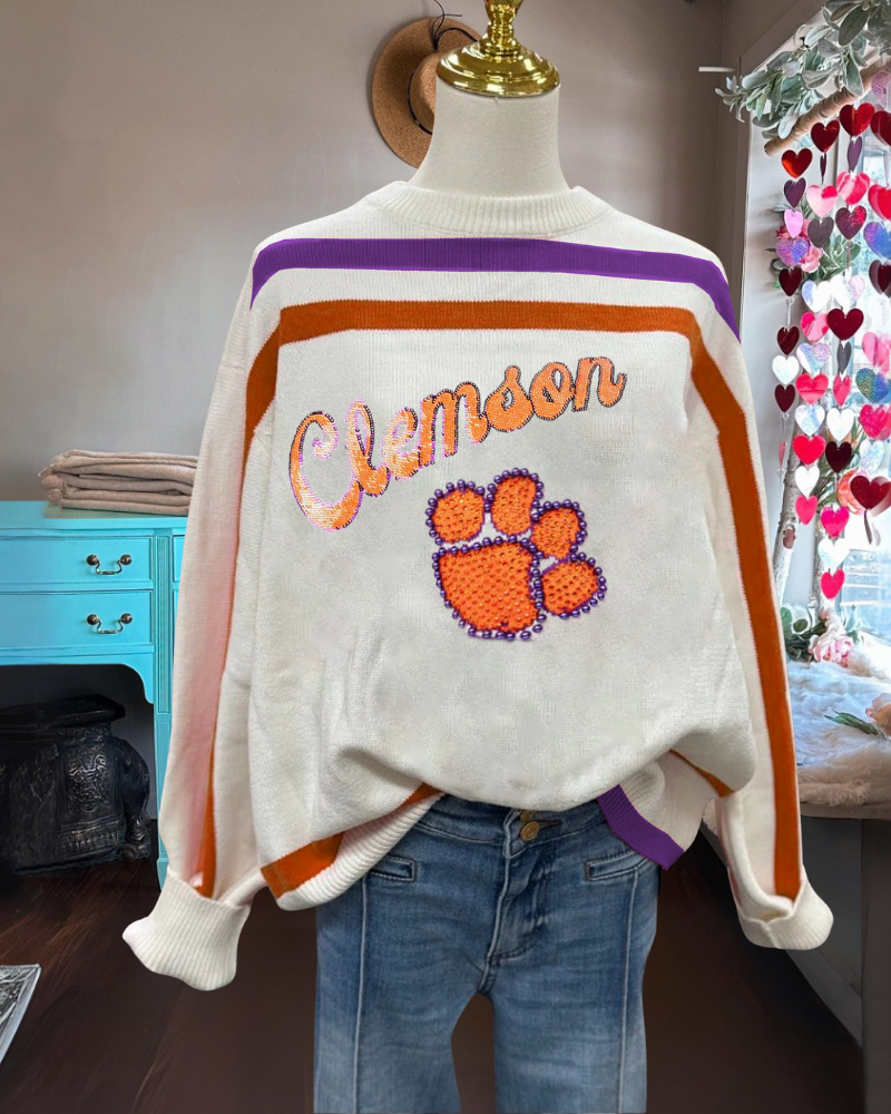Bead Sequin Clemson Tigers Sweatshirt
