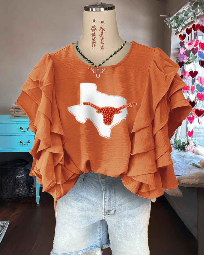 Texas Longhorns Beaded Ruffle Top