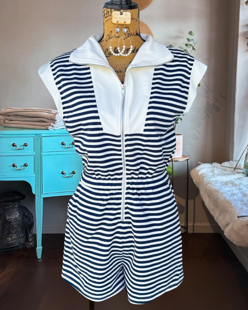 Trendy Striped Zip Jumpsuit