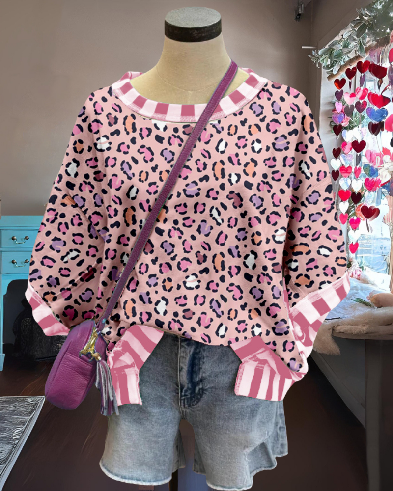 Leopard Stripe Trim T-shirt